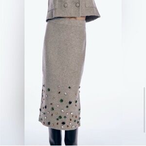Zara grey knit midi skirt, embellished with jewels, medium
